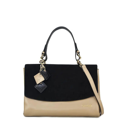 Simonetta Leather Handbag- Midnight Black / Tan (envío solo en eeuu)