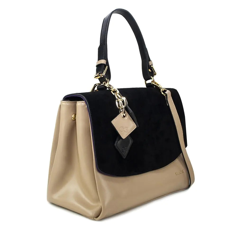 Simonetta Leather Handbag- Midnight Black / Tan (envío solo en eeuu)